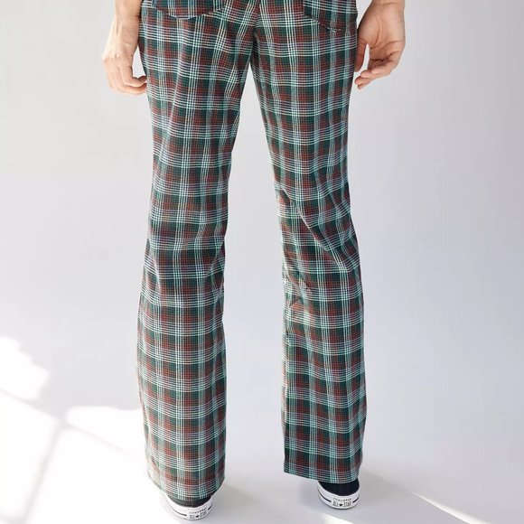 Urban Outfitters Jenny Low Rise Flare Pant; Viridian, Maroon, Sea Foam Plaid - Picture 4 of 6